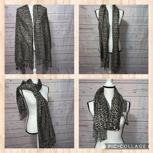 Multi-way, leopard print, soft, blanket scarf with fringe